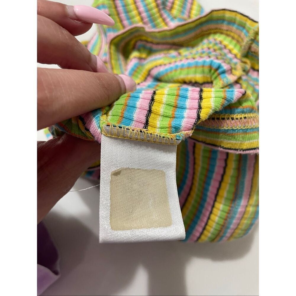 VTG 90s Versace JC Candy Striped Cotton Ribbed Mock Turtleneck Sleeveless Top - Picture 4 of 5
